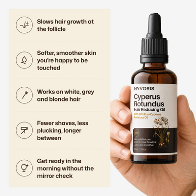 Cyperus rotundus oil for unwanted hair - slower, finer regrowth